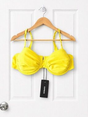 Express Womens Yellow Underwire Ruched Bikini Top Size L New With Tags